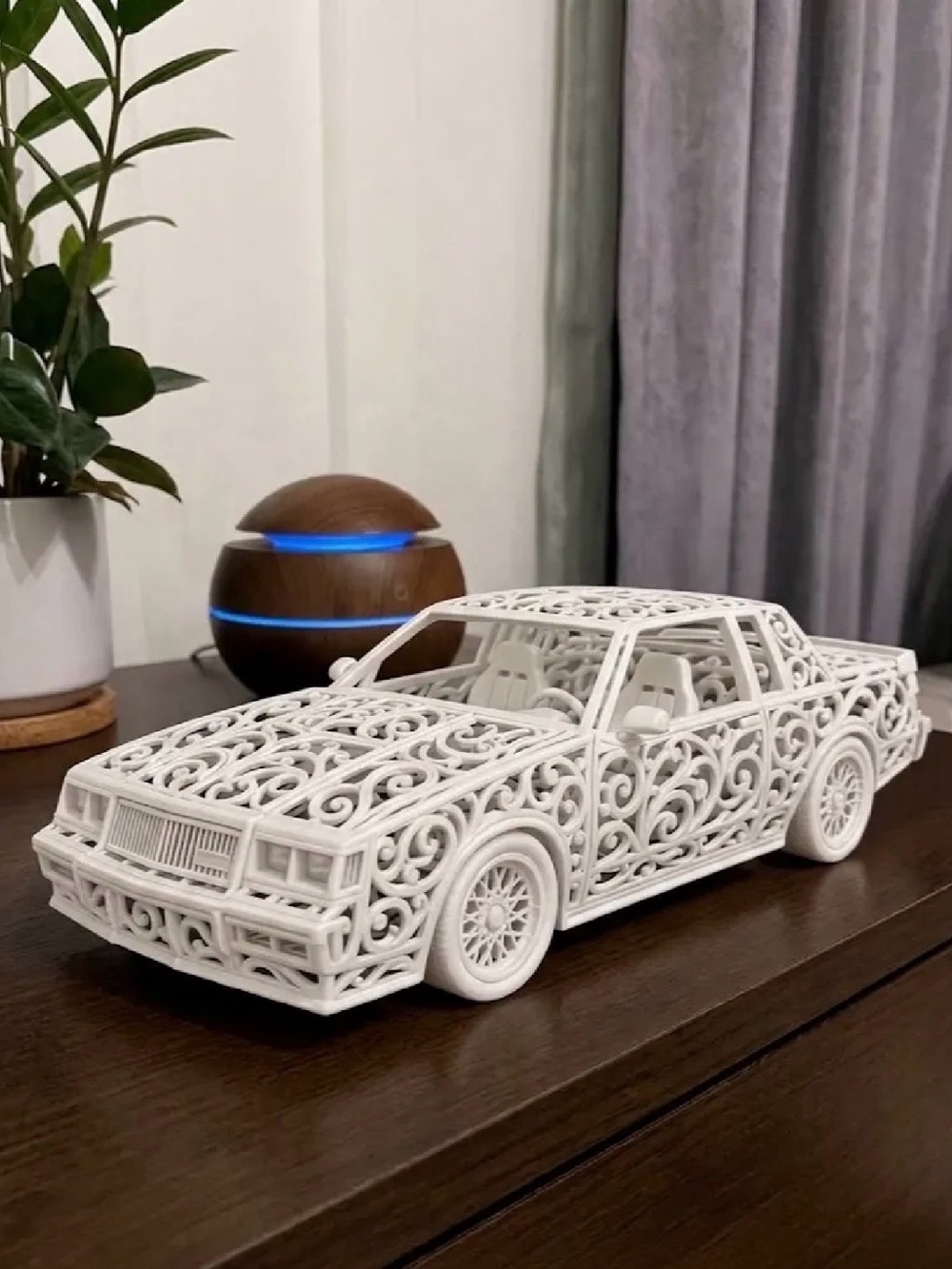Decorative Filigree Classic Car Sculpture - White
